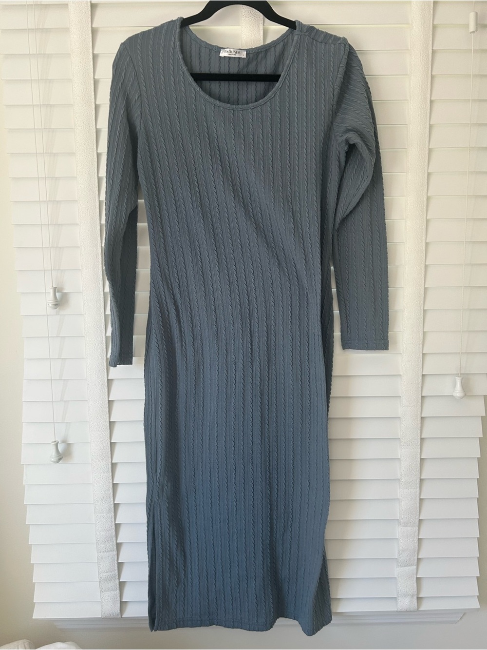 Ekouaer Maternity Dress Long Sleeve Stretchy Steel Blue Small